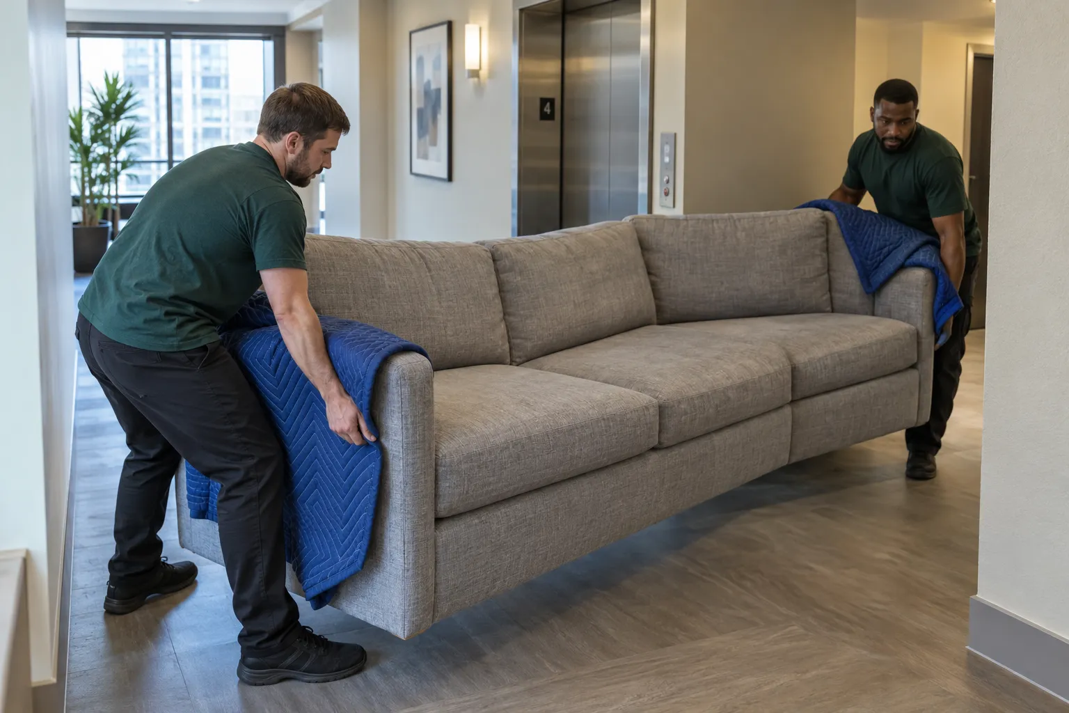 Professional couch & sofa removal service in progress
